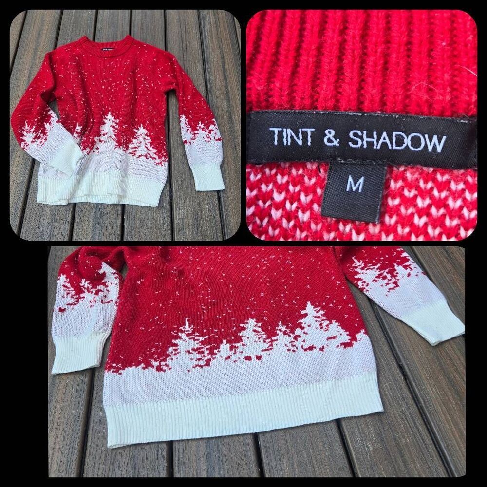 Tint & Shadow Winter sweater red & white trees Christmas cozy Med